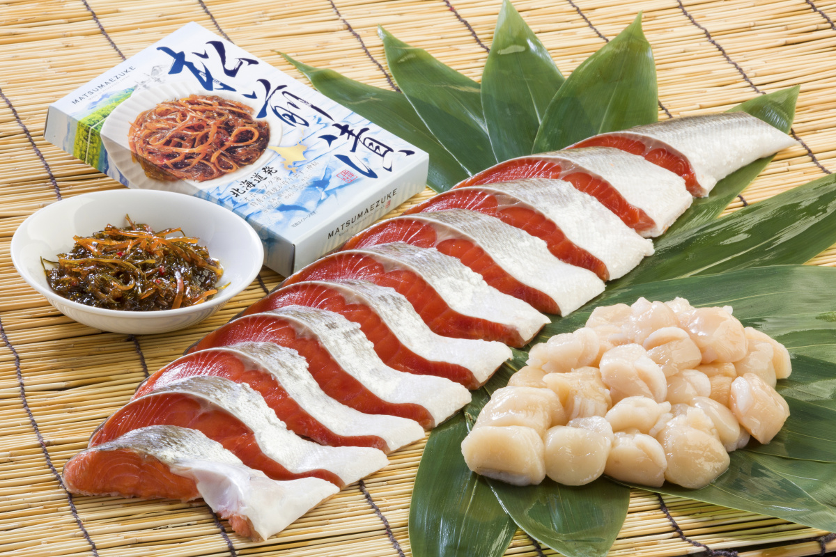【送料込】　紅鮭・帆立・松前漬セット